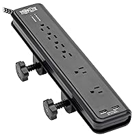 Tripp Lite Desk Clamp Surge Protector Power Strip, 6-Outlets & 2 USB, Microbrial Resistant, 8 ft Braided Cord, 2100 Joules, 1875W, 40,000 Insurance & Lifetime Manufacturer's Warranty (TLP608DMUAM)