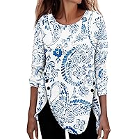 Women's Blouses Dressy Casual Long Sleeve Loose Casual Floral Print Button T-Shirt Top, S-3XL