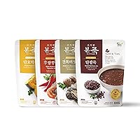 BONJUK 4 Pack Bundle Set (Abalone Mushroom, Sweet Red Bean, Sweet Pumpkin, Spicy Seafood & Vegatable) - Ready to eat meal (300gx4), Easy to prepare porridge pouch