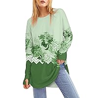 Long Sleeve Tops Women Casual Crewneck Basic Tee Shirts Printed Tunic Blouse Shirts Going Out Tops Plus Size Clothes for Women Classic-Fit Shirts Loose Spring T Shirts Tops and Blouses