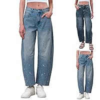 Vaqueros Barril Barrel Jeans Women Wide Leg Jeans Woman Pantalones Anchos Jeans for Women Baggy,Womens Mid Rise Jeans Wide Leg Loose Boyfriend Denim Harem Cropped Pant Vintage (Z32-Blue, M)