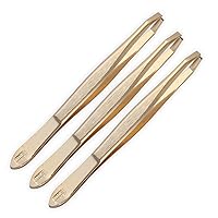 Germany - Professional Gold Tweezers, 24K Gold Plated for Eyebrow Shaping and Tweezing Hair Post-Waxing - 3 ct