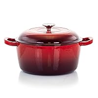 MegaChef Round Enamel Cast Iron Casserole with Lid, 5 Quart, Red