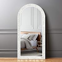 White Arched Wall Mirror 24x47 Inches, Natural Mother of Pearl Framed White Mirrors for Bathroom, Bedroom, Entryway， Wall-Mounted or Leaning Against Wall
