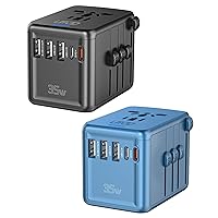 Universal Travel Adapter 35W PD Fast Charging Offers 3X2.4A USB-A Ports, 2X USB-C Ports and Multi AC Outlet, International Plug Converter Worldwide Travel Charger All in One for EU US UK AUS