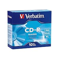 Verbatim Cd-R Recordable Disc, 700 Mb/80 Min, 52x, Slim Jewel Case, Silver, 10/Pack