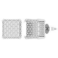 Dazzlingrock Collection Round White Diamond Dice Shape Iced Out Unisex Stud Earrings (0.30 ctw, Color I-J, Clarity I2-I3) in 925 Sterling Silver in Push Back