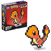 Mega Pokémon Glumanda HTH76 - Buildable Retro Pixel Art Figure with Wall Mount Base for Adult Builders and Collectors