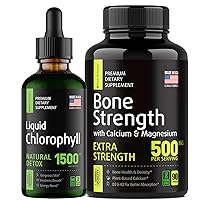 S RAW SCIENCE Healthy Aging - Immune Support & Internal Deodorant Bone Strength Supplements - Liquid Chlorophyll 1500mg 2oz Calcium Magnesium Supplement 500mg 90pcs