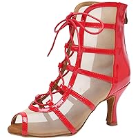 Womens Professional Latin Dance Boots Peep Toe Ballroom Pumps Tango Cha Cha Jazz Heels Lace Up Customized Heel Peep Toe Mesh