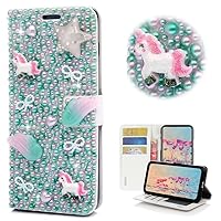 STENES Bling Wallet Case Compatible with Samsung Galaxy J3 (2017) - Stylish - 3D Handmade Crystal Unicorn Star Bowknot Magnetic Leather Cover with Neck Strap Lanyard [3 Pack] - Fantasy