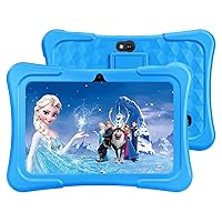 Kids Tablet, 7 inch Android Tablet for Kids, 6GB RAM 32GB ROM Toddler Tablets with Case, Bluetooth, WiFi, Parental Control, 2MP+2MP Dual Camera, FM, Educational, Games (Blue)