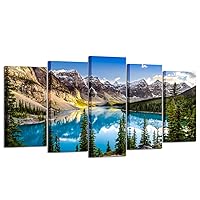 KREATIVE ARTS - 5 Pieces Canvas Prints Wall Art Canada Moraine Lake And Rocky Mountain Landscape Pictures Modern Canvas Painting Giclee Artwork For Home Decoration (Medium Size 40x24inch)