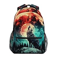 ALAZA Wolf Howling under Moon Backpack Purse with Multiple Pockets Name Card Personalized Travel Laptop Book Bag, Size S/16 inch