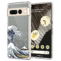 Unov Compatible with Pixel 7 Pro Case Clear with Design Soft TPU Shock Absorption Slim Embossed Pattern Protective Back Cover for Pixel 7 Pro 6.7inch (Great Wave)