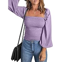 EVALESS Square Neck Tops Puff Long Sleeve Blouses for Women Dressy Casual Spring Fashion 2024