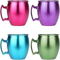 Aluminum Cups, Metal Anodized Multi-Colored Blue, Red, Green, Purple Moscow Mule Mug Set , Aluminum Cocktail Drink Mug 19oz Mug,Set of 4