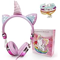 Kids Headphones, Snow Abonci Unicorn Wired Headset with Microphone Adjustable Headband, 3.5mm Jack and HD Sound Over Ear Headphones for School, Birthday, Party, Xmas, Unicorn Gifts