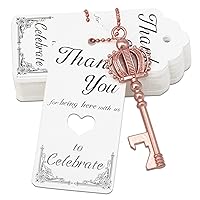 100 Pcs Key Bottle Opener Wedding Party Favors, Crown Skeleton Keys for Birthday Anniversary Party Souvenir Gifts for Guests with Keychain and Thank You Cards (Rose Gold)