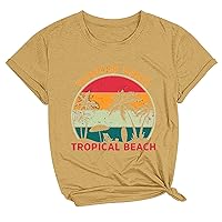Women Tropical Graphic T Shirts Letter Sunset Print Tee Tops Casual Cozy Summer Beach T-Shirt Holiday Tunic Blouse