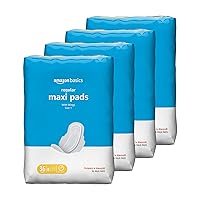 Amazon Basics Thick Maxi Pads with Flexi-Wings for Periods, Regular Absorbency, Unscented, Size 1, 144 Count, 4 Packs of 36 (Previously Solimo)
