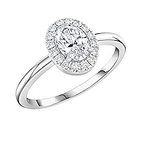 Oval & Round Lab Grown White Diamond Halo Engagement Ring for Her in 925 Sterling Silver
