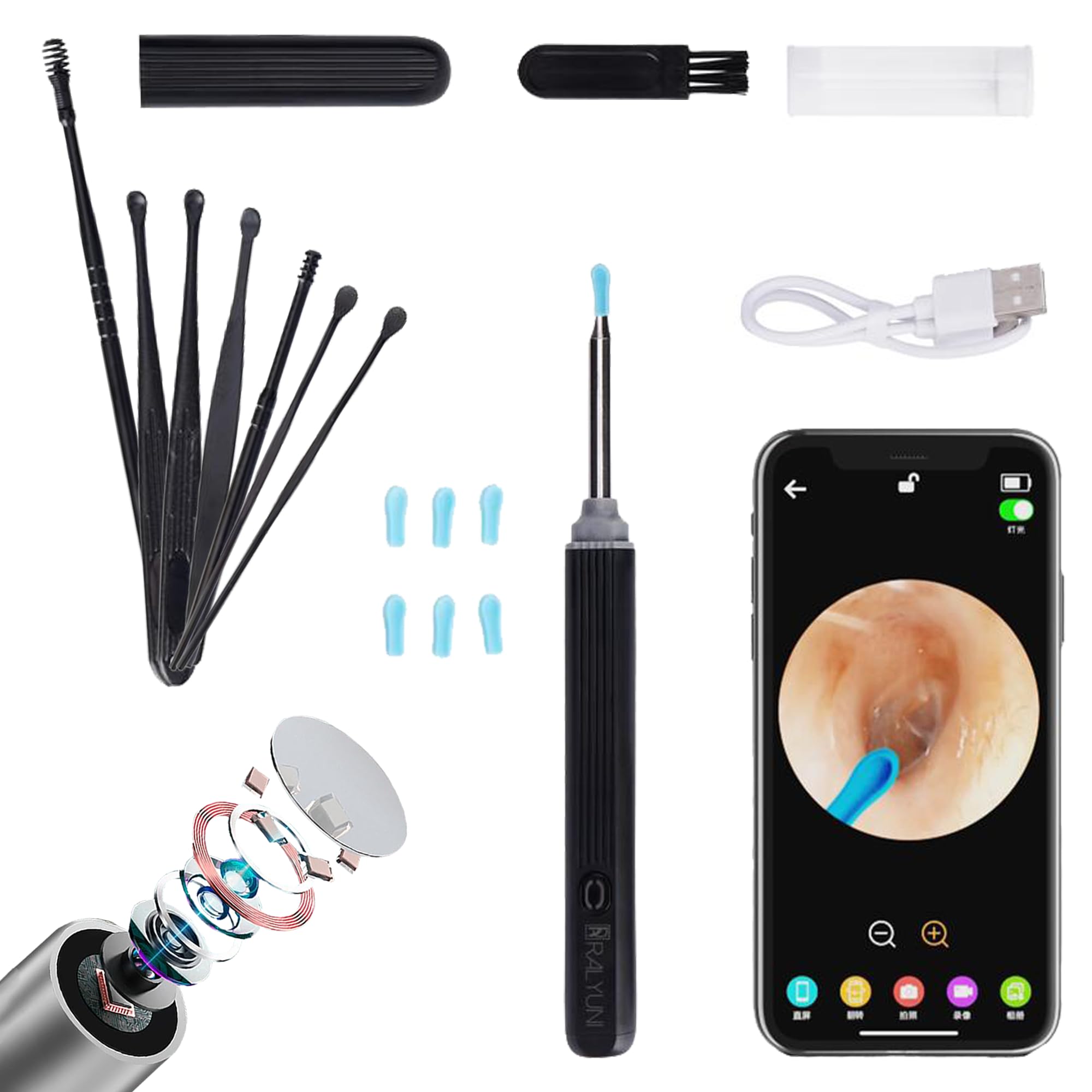 Ear Wax Removal with Camera and Light Ear Cleaner - Ear Wax Removal Tool Ear Cleaning Kit for iPhone, iPad, Android Phones