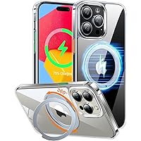 TORRAS 360°Rotatable Magnetic Ring for iPhone 15 Pro Max Case, Compatible with MagSafe with Stand & Ring Holder, Military Grade Shockproof Translucent Back for iPhone 15 ProMax Case Ostand R, Clear