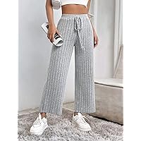 Women's Dress Knot Waist Ribbed Knit Pants (Color : Gray, Size : XX-Small)