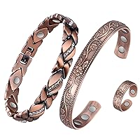 Lymph Drainage Magnetic Ring and Bracelet for Women Men,Magnetic Lymph Detox Ring and Magnetic Copper Bracelet,Pain Relief for Arthritis Carpal Tunnel,Gift Set(Vintage Flower)