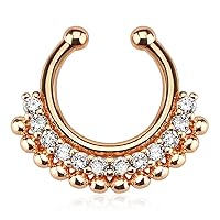 Brass with Rose Gold IP Plating Fake Septum Clicker Clip On Non Piercing Nose Ring Hoop Cartilage Tribal Fan 3/8