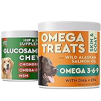 Glucosamine Dog Treats + Fish Oil Omega 3 for Dogs Bundle - Joint Supplement w/Chondroitin, MSM + Allergy Relief - Itch Relief, Shedding - Skin and Coat Supplement with Omega-3 Salmon Oil - Made in US