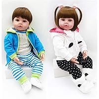 iCradle SO Cute Twins Reborn Baby Dolls 24 inch Soft Silicone Reborn Toddler Dolls Boy and Girl Life Like Real Baby's Feel Newborn Babies for Children 2 pcs (Frog & Panda)