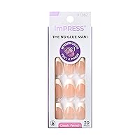 KISS imPRESS No Glue Mani Press-On Nails, French, Ideal', Light Neutral + White Tip French, Medium Size, Coffin Shape, Includes 30 Nails, Prep Pad, Instructions Sheet, 1 Manicure Stick, 1 Mini File