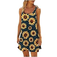 Boho Dresses for Women 2024 Floral Swing Summer Dress Sleeveless Mini Dresses Beach Vacation Sundress Cover Ups
