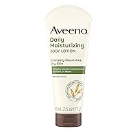 Aveeno Daily Moisturizing Body Lotion with Soothing Prebiotic Oat, Gentle Lotion Nourishes Dry Skin With Moisture, Paraben-, Dye- & Fragrance-Free, Non-Greasy & Non-Comedogenic, 2.5 fl. Oz