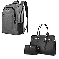 MATEIN Travel Laptop Backpack & Laptop Tote Bag for Women Bundle | Business Anti Theft Slim Durable Laptops Backpack Bag & Large Waterproof PU Leather Work Briefcase with USB Charging Port