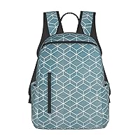 BREAUX Blue Lattice Print Large-Capacity Backpack, Simple And Lightweight Casual Backpack, Travel Backpacks