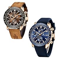 Men Watch Wrist Watches for Men, 30M Waterproof Genuine Silicone and Leather Strap Watches, Analog Chronograph Quartz Watch Fashion Business Classic Watch Luminous Watch Elegant Gift