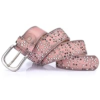 Fashion Women Rivet Belts Punk Rock Style Male Belt for Lady PU Leather Sequins Metal Buckle Wide Metal Star Rivet Bead 1Pcs (Size : 110cm, Color : Pink)