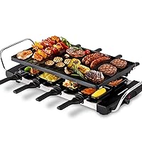 Raclette Table Grill, Bonsenkitchen Electric Grill Indoor Korean BBQ Tabletop Griddle, Portable 2 in 1 Smokeless Indoor Grill with Nonstick Plate, Party Grill with 8 Cheese Hotpot Plate, Easy to clean