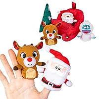 KIDS PREFERRED Christmas Rudolph The Red-Nosed Reindeer Finger Puppet Playset with Sleigh, 5 Pieces, Christmas Stuffed Animal Plush Toys, Finger Hands Party Toys (23133)
