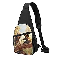 Sling Bag Crossbody for Women Fanny Pack Cute Bears Play in The Tree Chest Bag Daypack for Hiking Travel Waist Bag