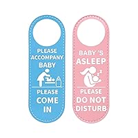 Baby's Asleep Do Not Disturb Door Hanger Sign Accompany Baby Please Come in Knock Sign, Pu Leather, 9.4