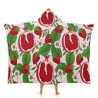Strawberries Guava Flowers Fashion Wearable Fleece Throw Blanket Hoodie Cloak Robe for Couch Women Men Gift