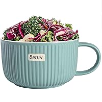 Artena Pasta Bowls Set Of 4, 24oz Porcelain Salad Bowls, 8 Inch Bowls For Kitchen, Colorful Dinner Plates & 38 Ounce Soup Bowl with Handles, 6 inch Jumbo Soup Mug with Handles, Wide Large Cereal Bowl