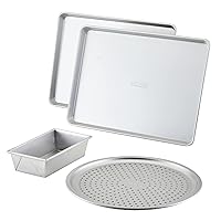 Anolon Pro-Bake Aluminized Steel Bakeware Set, Includes Cookie Pans, Loaf and Pizza Pan, 4 Piece - Silver