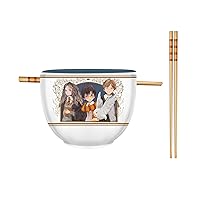 Silver Buffalo Harry Potter Trio Anime Style Ceramic Ramen Noodle Rice Bowl with Chopsticks, Microwave Safe, 20 Ounces