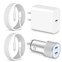 iPhone 15 Car Charger Fast Charging, 20W USB C Charger Block + 2 x 3FT USB-C to C Cable + 40W Dual USB C Car Adapter Power Cigarette Lighter Charger for iPhone 15/15 Plus/15 Pro Max, iPad, Pixel 8/7/6