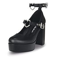 Women's Sexy Thick Heels Platform Heart Buckle Strap Mary Janes High Heel Round Toe Goth Shoes